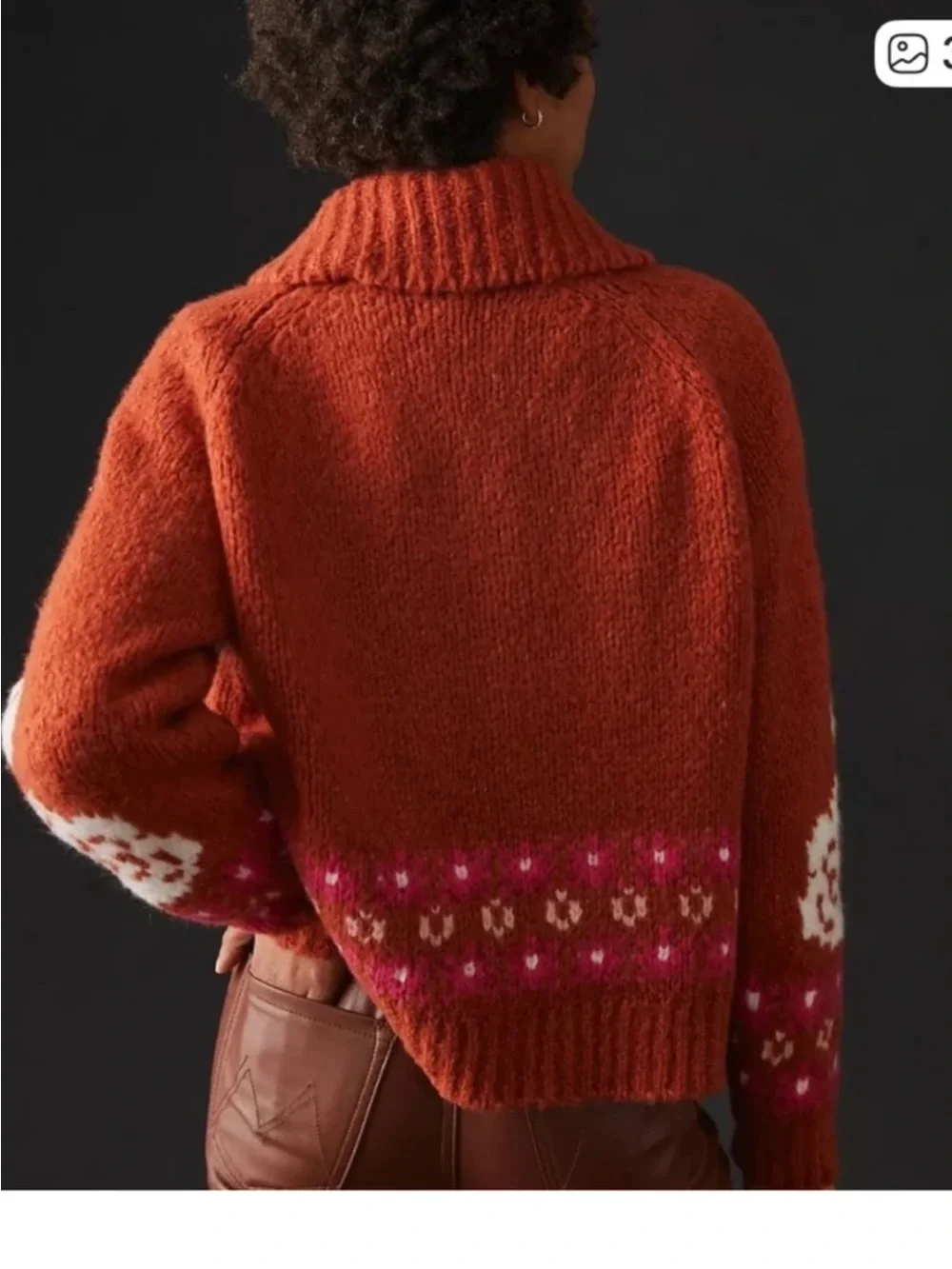 Anthropologie Swan Intarsia Zip Cardigan Rust Wool Blend Novelty Sweater Jacket - Picture 4 of 16